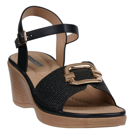 Women's Fia Black Woven Wedge Sandals