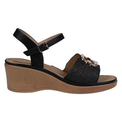 Women's Fia Black Woven Wedge Sandals