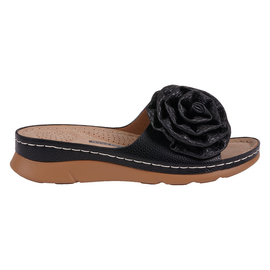 Women's Honey Black Flat Comfort Sandals