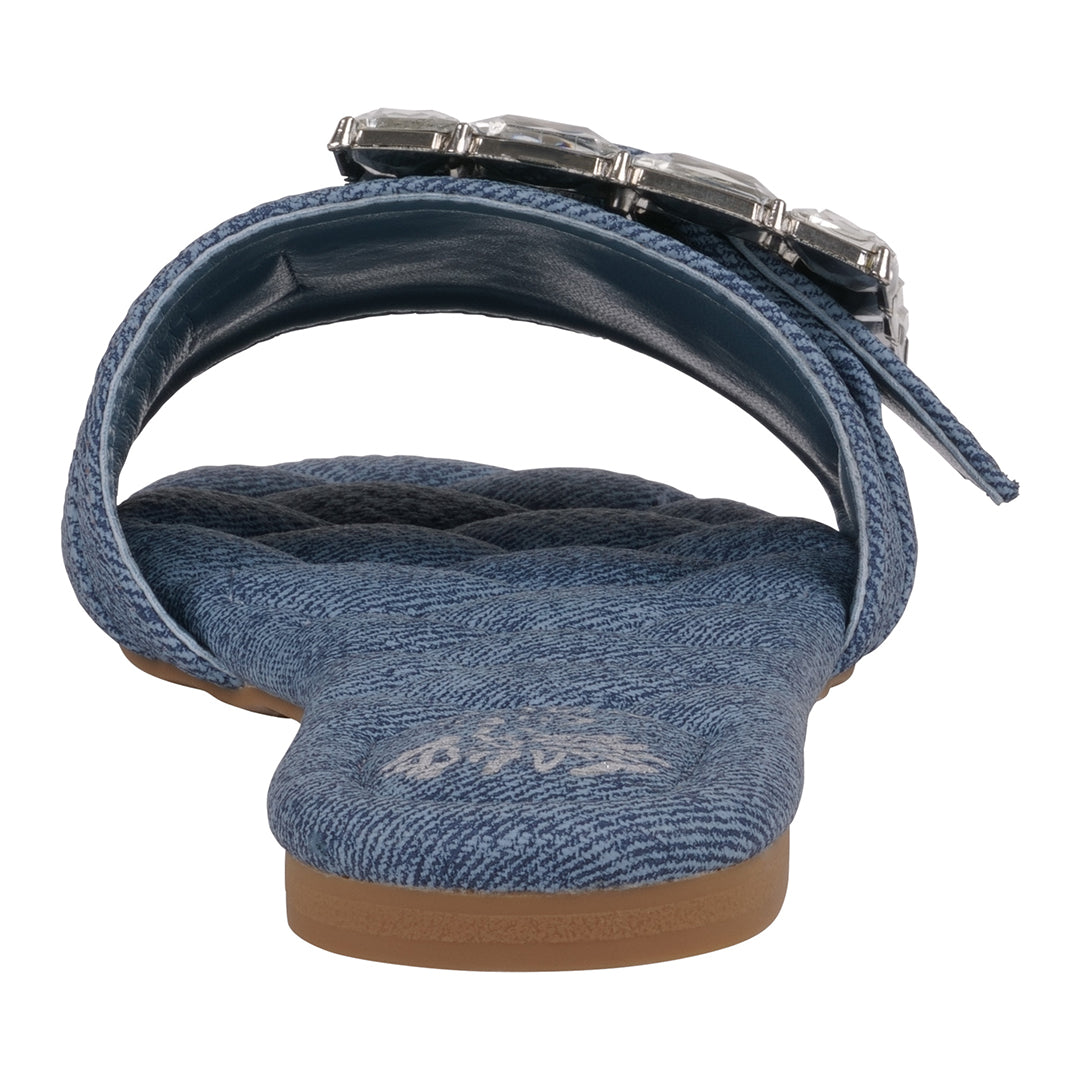 Women's Bianca Denim Rhinestone Buckle Flat Sandals