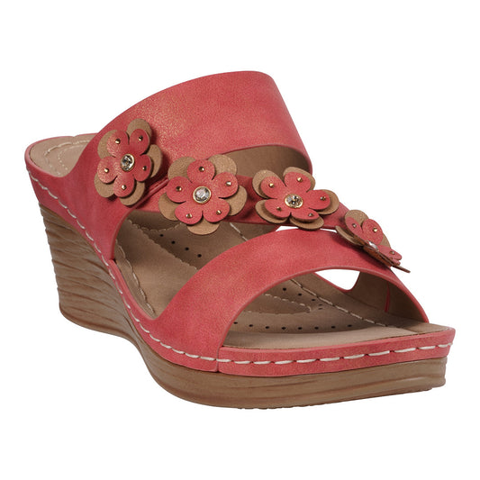 Women's Halia Red Floral Wedge Sandals