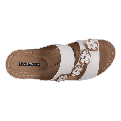 Women's Halia White Floral Wedge Sandals