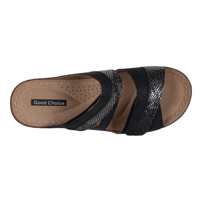 Havana Velcro Two-Tone Double Band Black Wedge Sandals