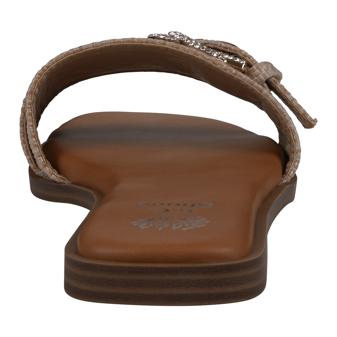 Women's Kenna Tan Embellished Buckle Flat Sandals