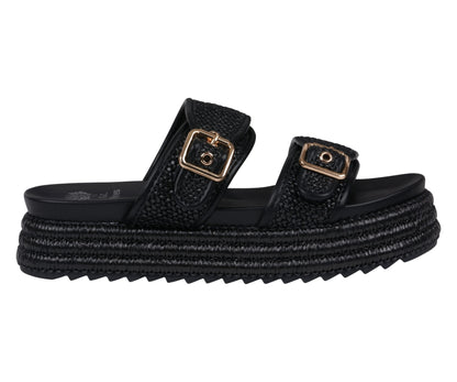 Lorena Black Woven Double Band Slide Platform Sandals