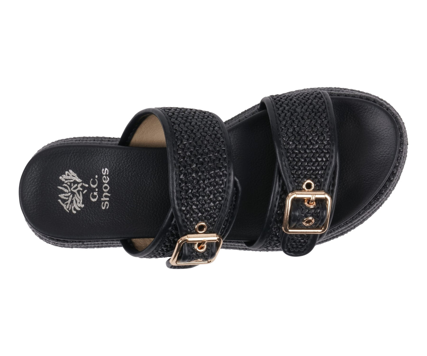 Lorena Black Woven Double Band Slide Platform Sandals