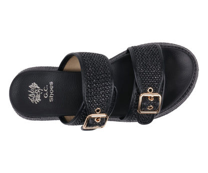 Lorena Black Woven Double Band Slide Platform Sandals