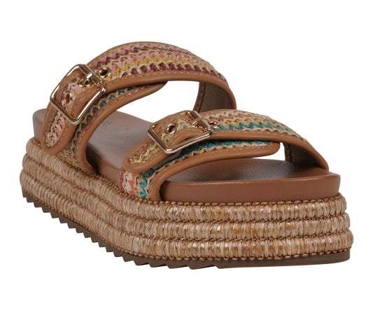 Lorena Multi Woven Double Band Slide Platform Sandals