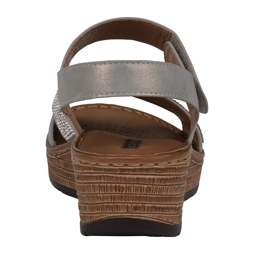 Women's Lux Grey Embellished Velcro Wedge Sandals