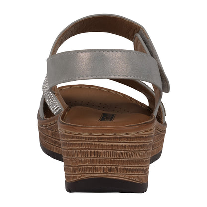 Women's Lux Grey Embellished Velcro Wedge Sandals