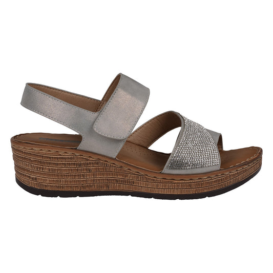 Women's Lux Grey Embellished Velcro Wedge Sandals