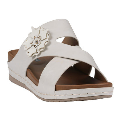 Women's Nessie White Flower Comfort Sandals