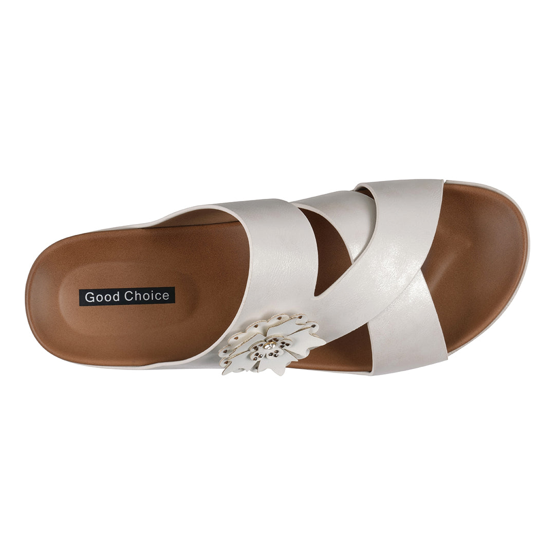 Women's Nessie White Flower Comfort Sandals