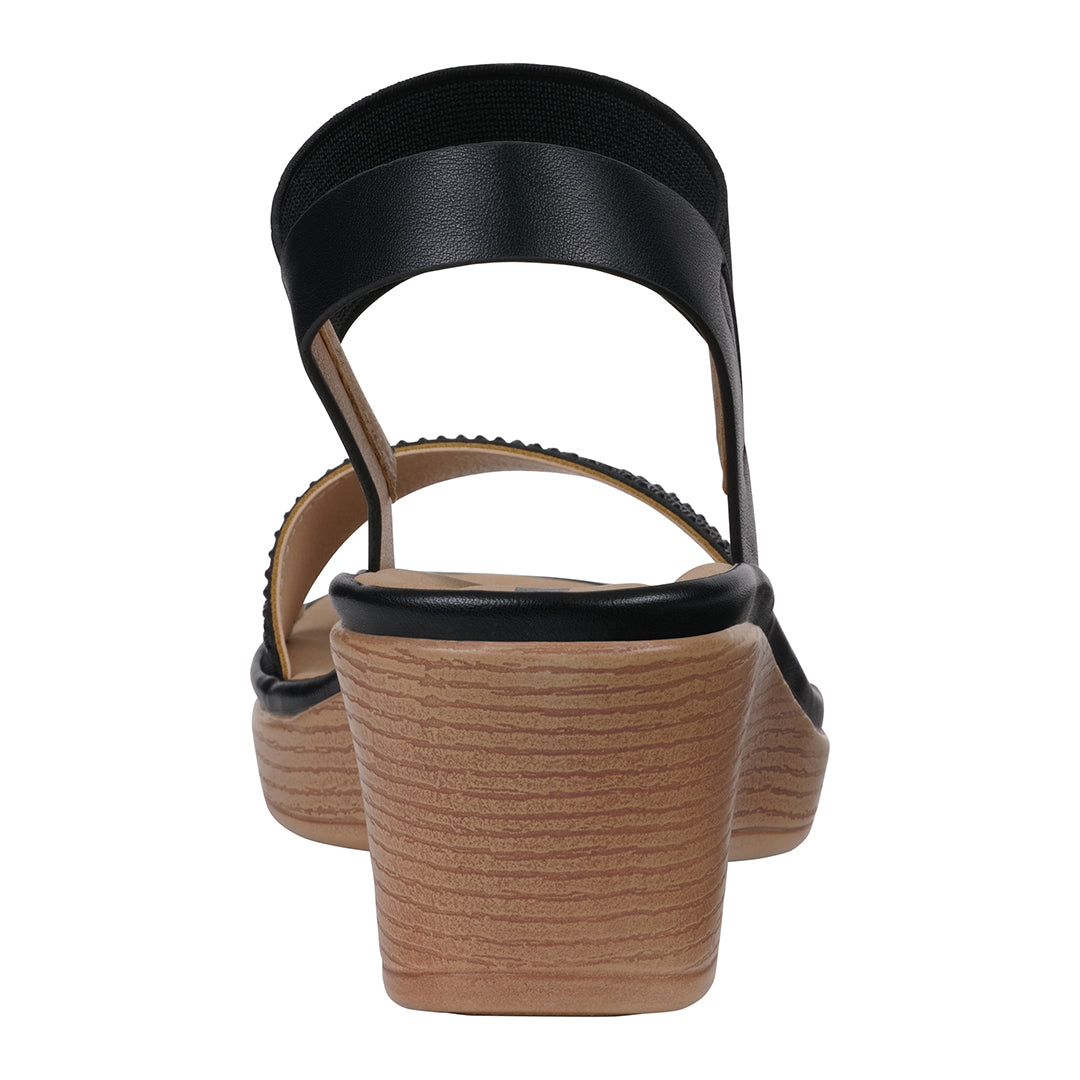 Women's Nia Black Embellished Elastic Wedge Sandals