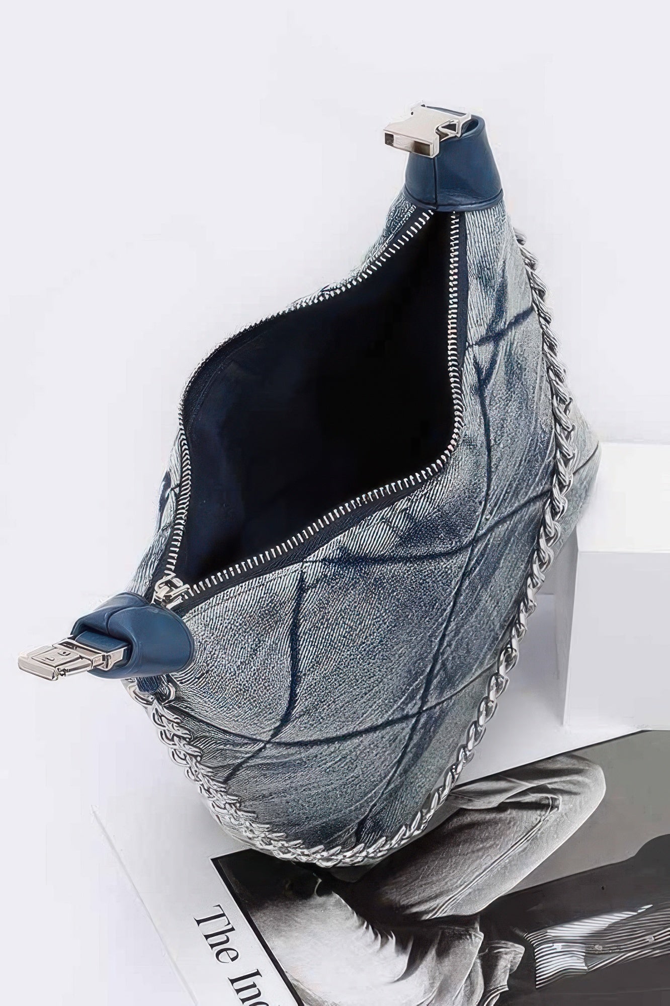 Quilted Washed Denim Shoulder Chain Crossbody Bag - All Season Fashion