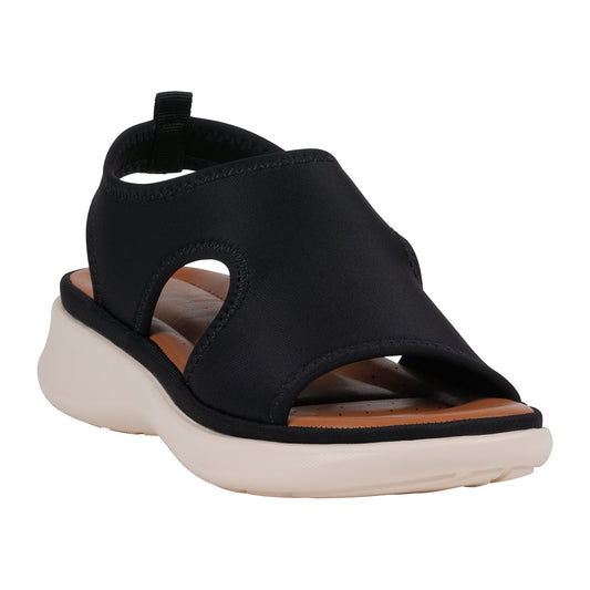 Women's Romy Black Stretch Lycra Wedge Sandals