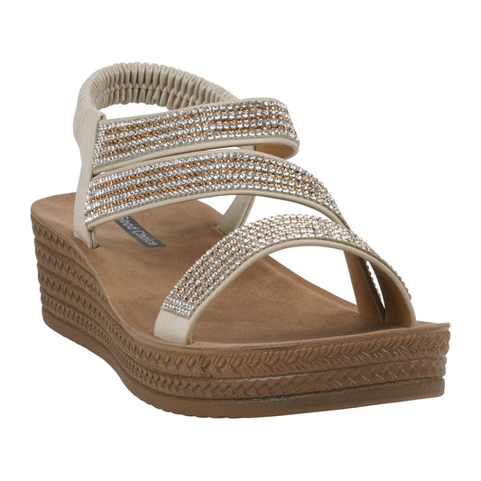 Women's Ruby Bronze Embellished Cross Strap Wedge Sandals