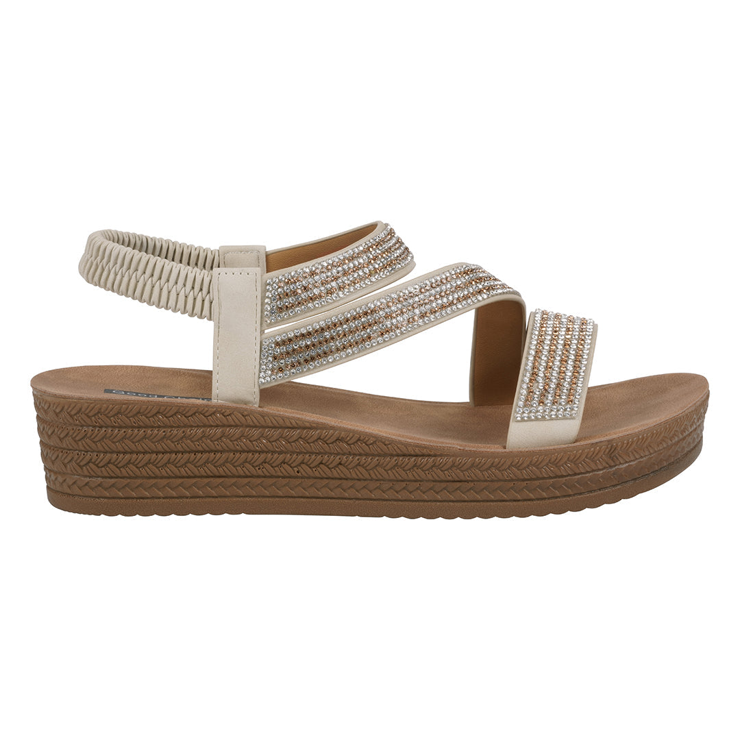 Women's Ruby Bronze Embellished Cross Strap Wedge Sandals