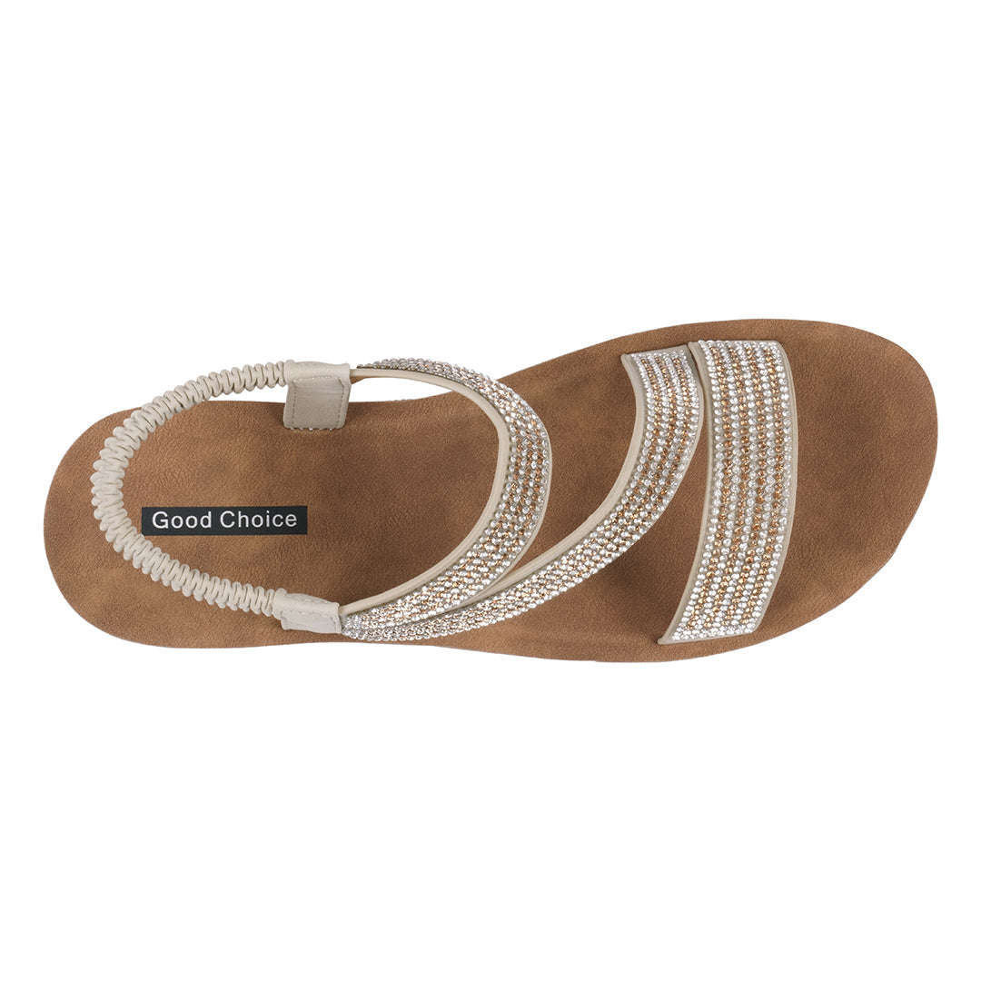 Women's Ruby Bronze Embellished Cross Strap Wedge Sandals