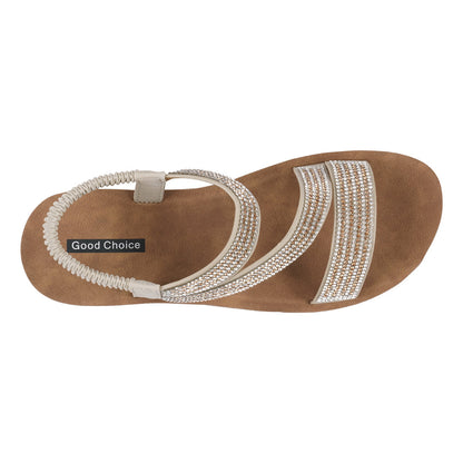 Women's Ruby Bronze Embellished Cross Strap Wedge Sandals