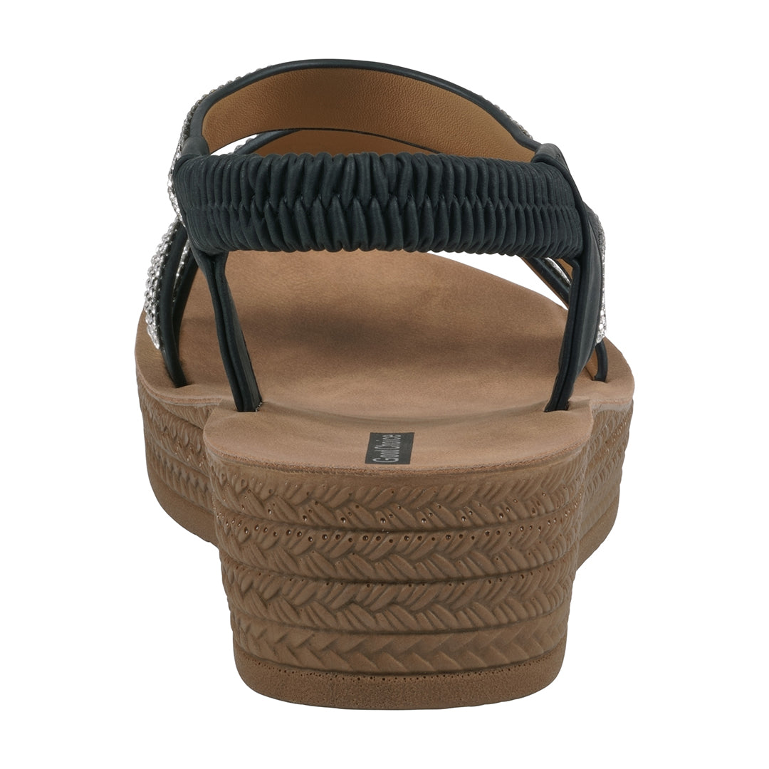 Women's Ruby Black Embellished Cross Strap Wedge Sandals