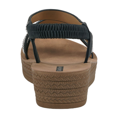 Women's Ruby Black Embellished Cross Strap Wedge Sandals