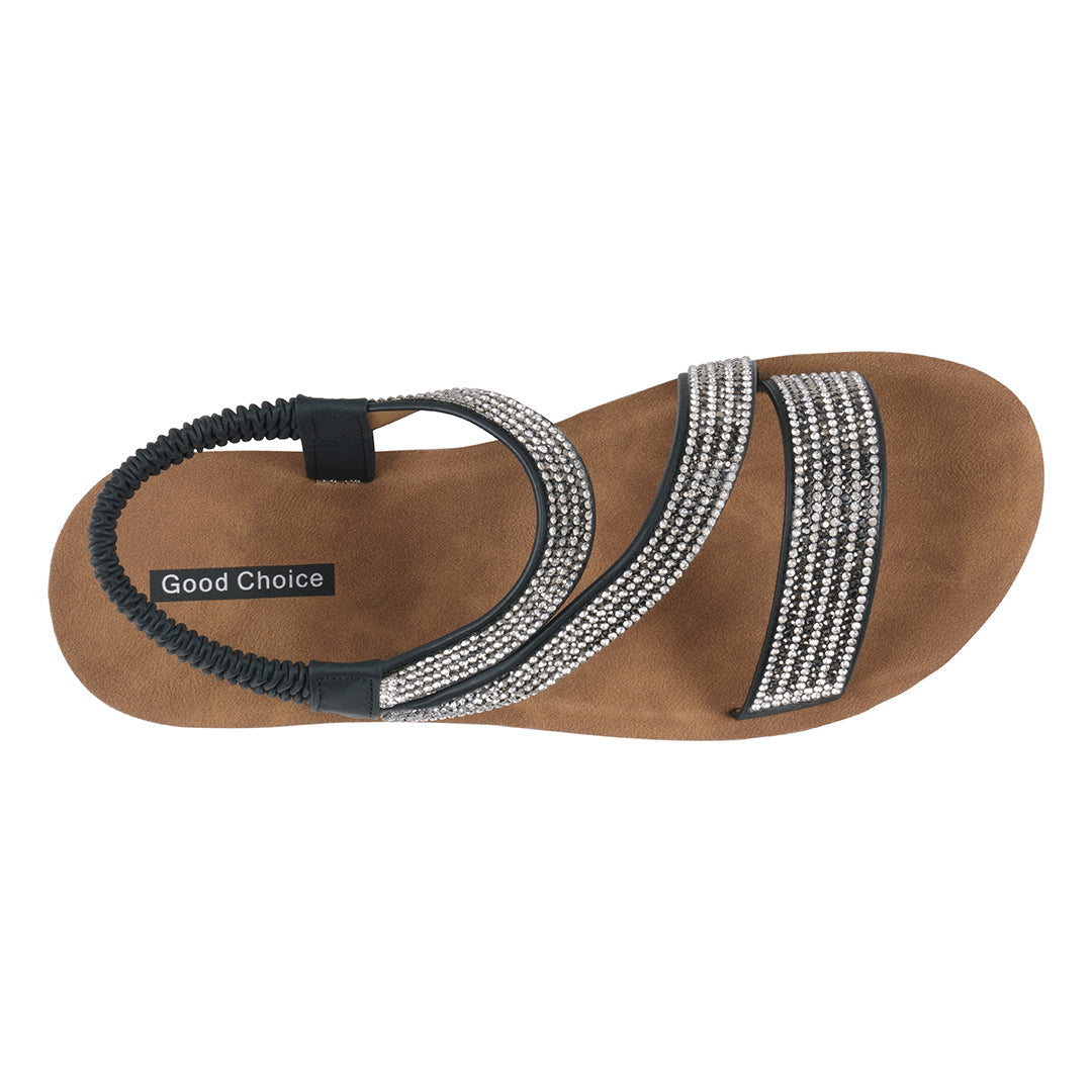 Women's Ruby Black Embellished Cross Strap Wedge Sandals