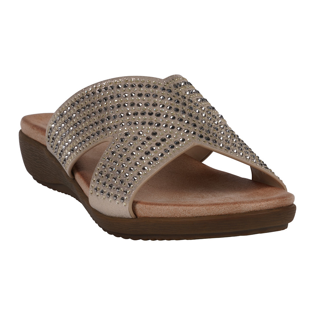 Women's Sharlene Gold Embellished Cross-Strap Flat Sandals