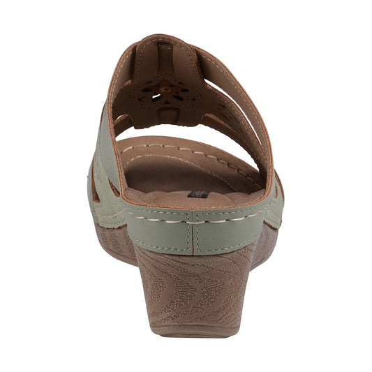 Spring Green Open Toe Triple Band Flower Wedge Sandals