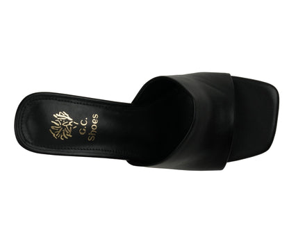 Women's Soho Black Square Toe Heeled Sandals