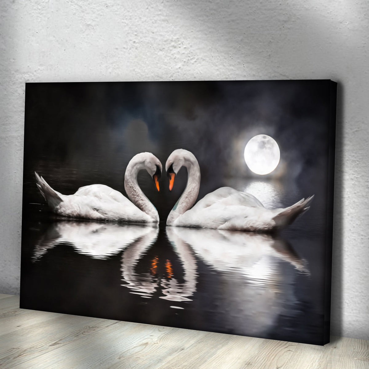 Moonlit Romantic Swan Canvas Wall Art