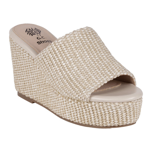 Vivica Natural Espadrille Slide Wedge Sandals