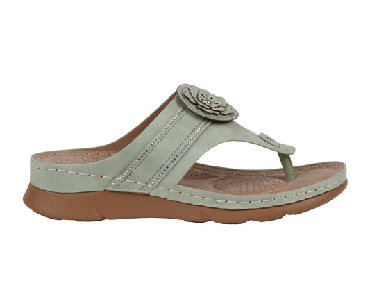 Women's Vickie Sage Flower Thong Flat Comfort Sandals