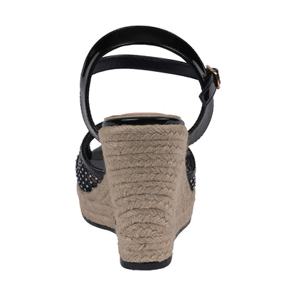 Women's Mila Black Embellished Mesh Espadrille Wedge Sandals