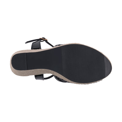 Women's Mila Black Embellished Mesh Espadrille Wedge Sandals
