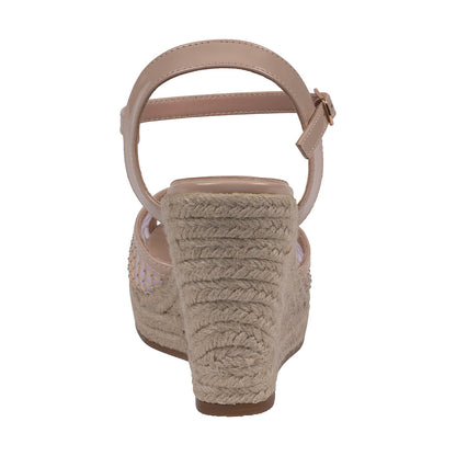 Women's Mila Nude Embellished Mesh Espadrille Wedge Sandals