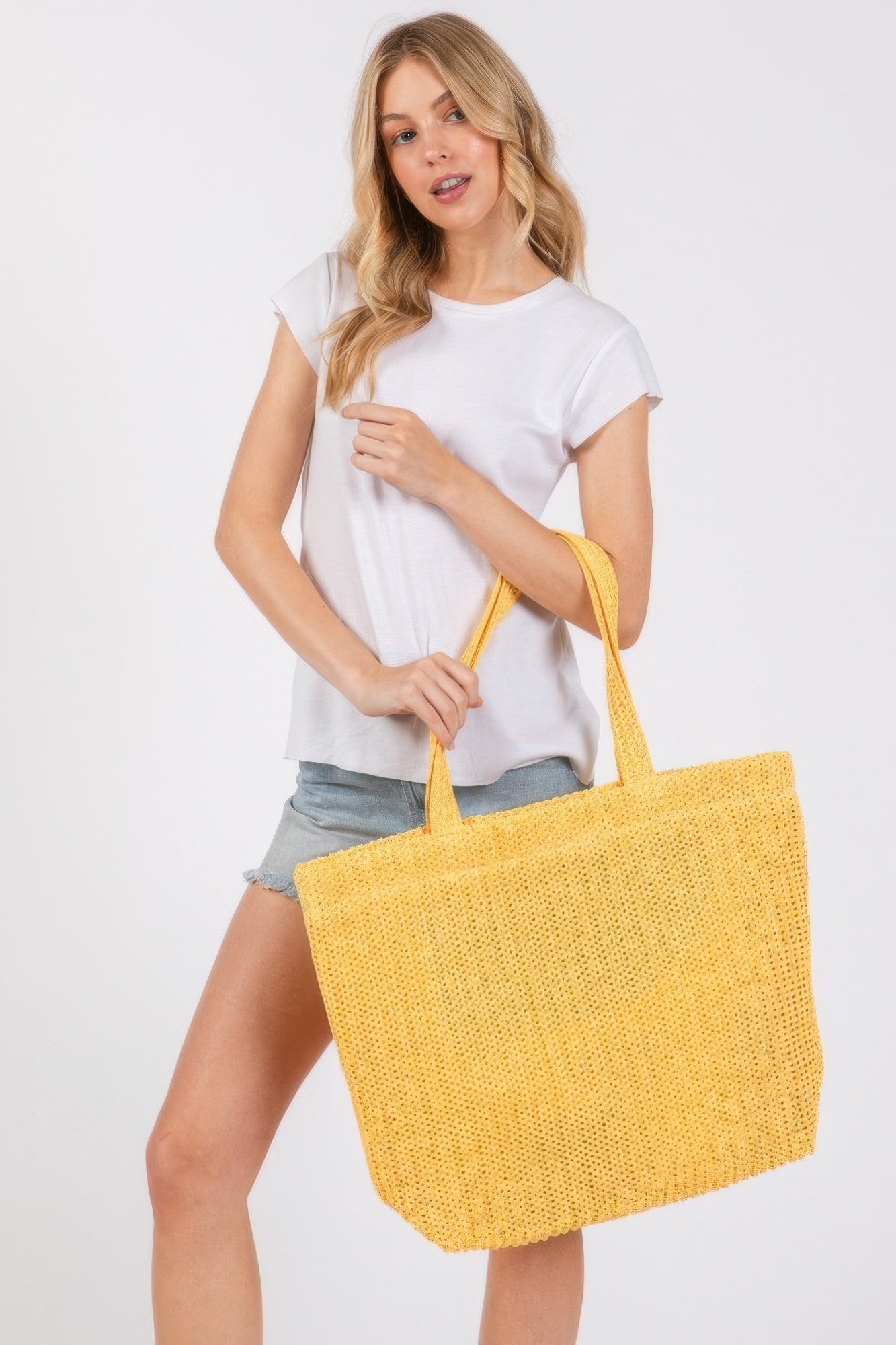 Solid Crochet Straw Bag - All Season Fashion
