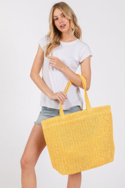 Solid Crochet Straw Bag - All Season Fashion
