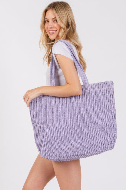 Solid Crochet Straw Bag - All Season Fashion