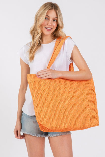 Solid Crochet Straw Bag - All Season Fashion