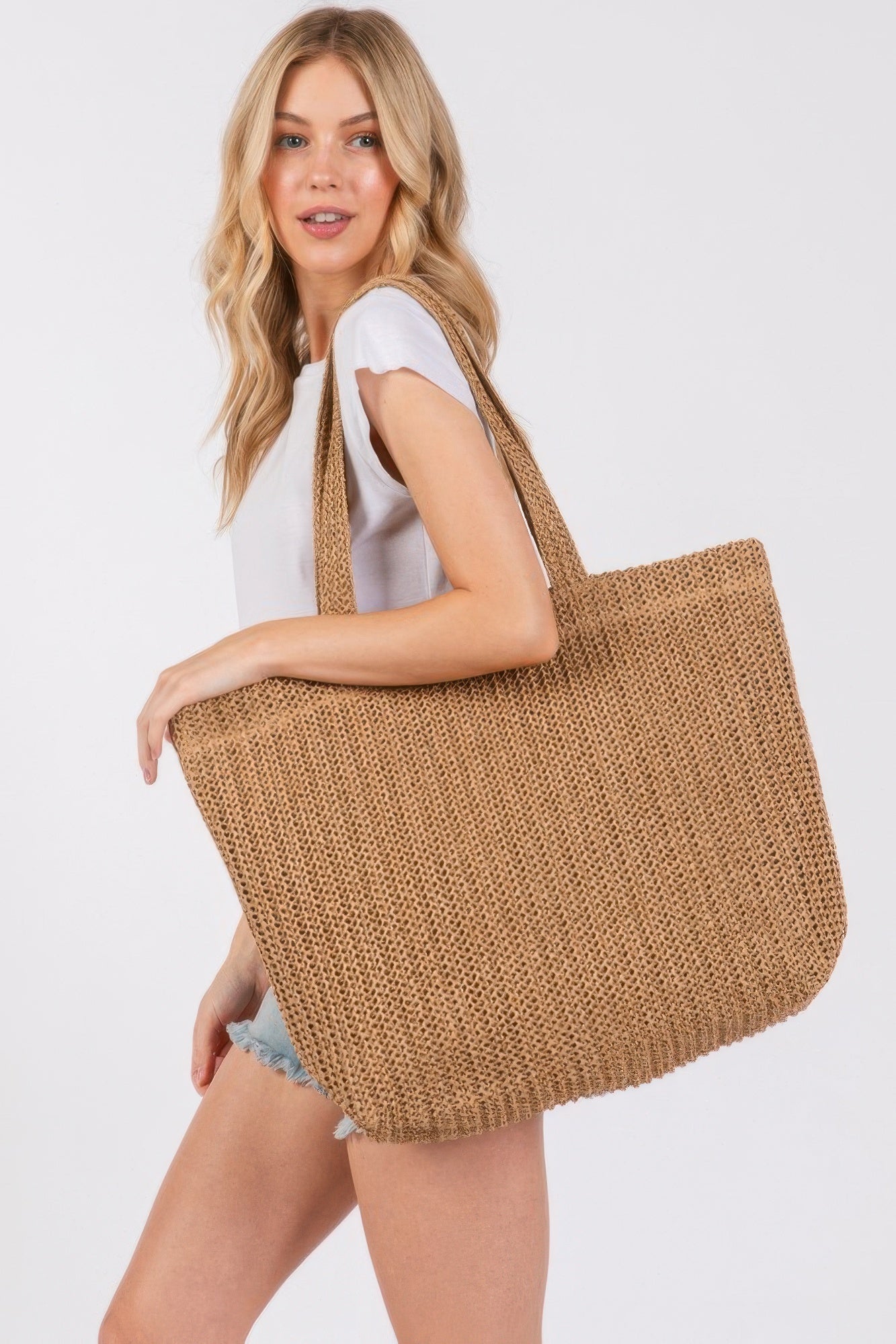 Solid Crochet Straw Bag - All Season Fashion