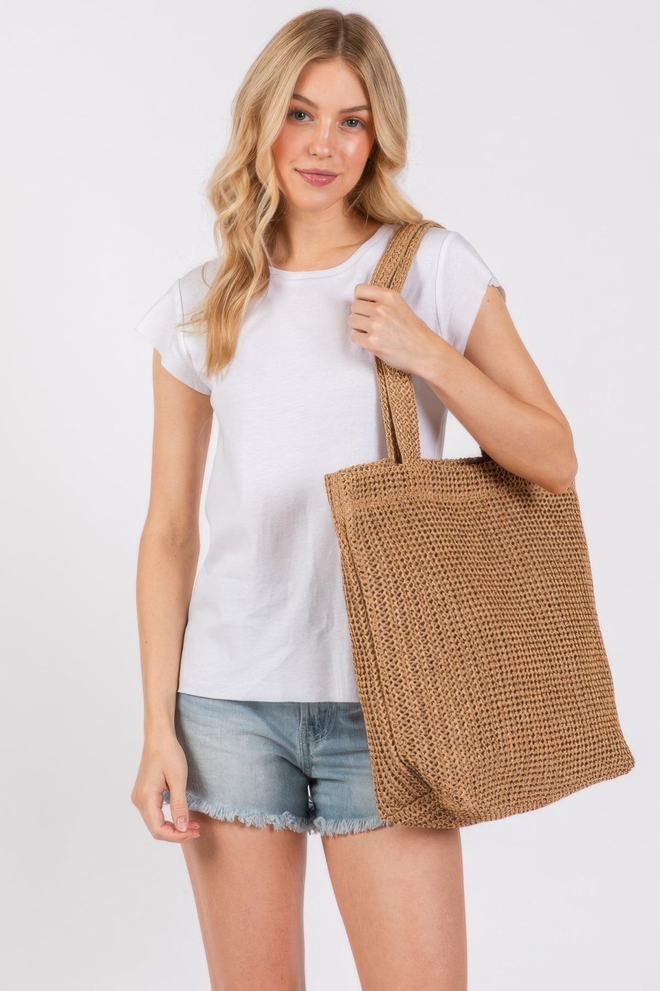 Solid Crochet Straw Bag - All Season Fashion