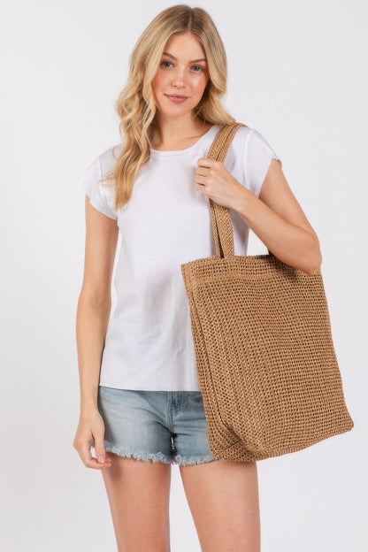 Solid Crochet Straw Bag - All Season Fashion