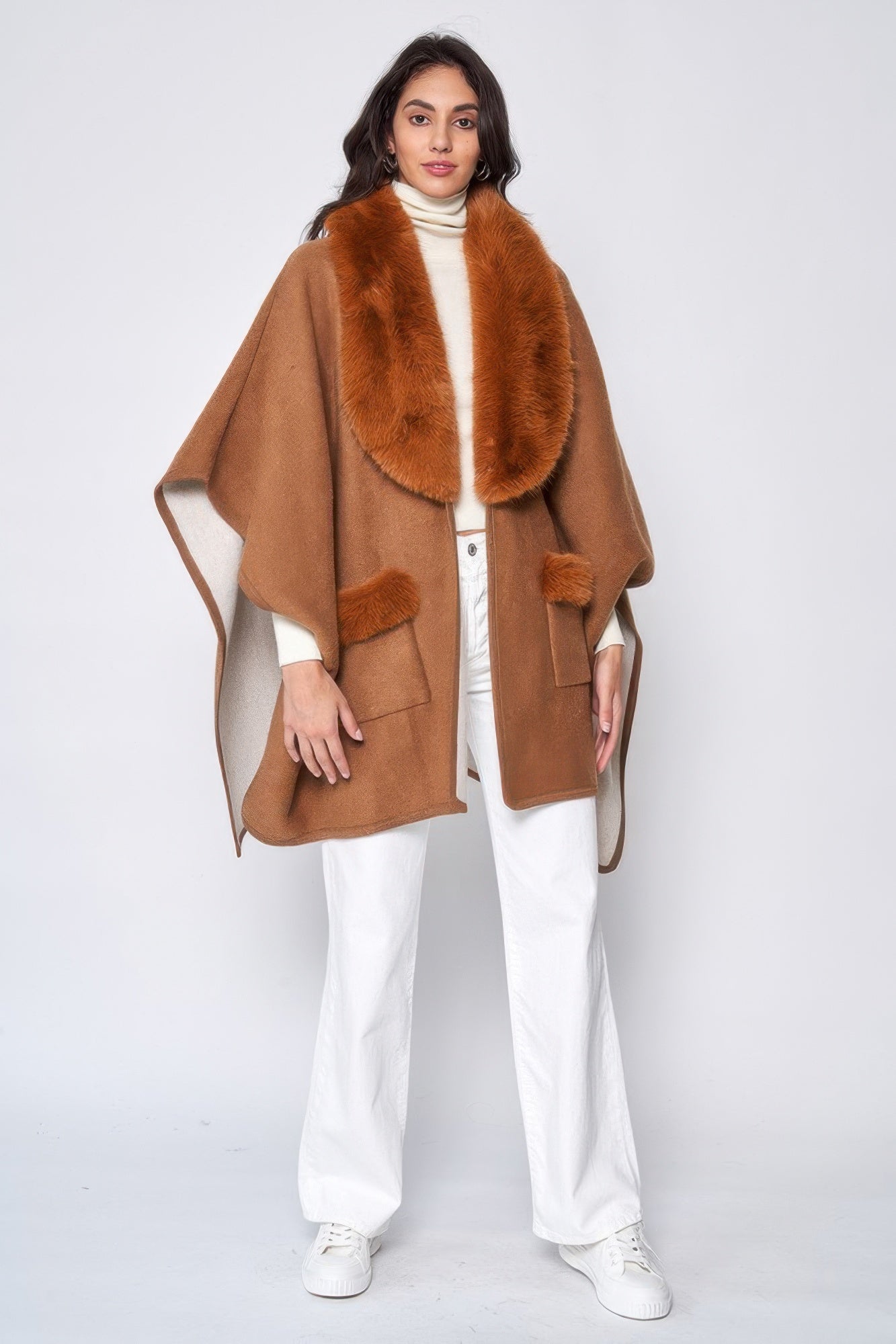 Faux Fur Collar Kimono - All Season Fashion