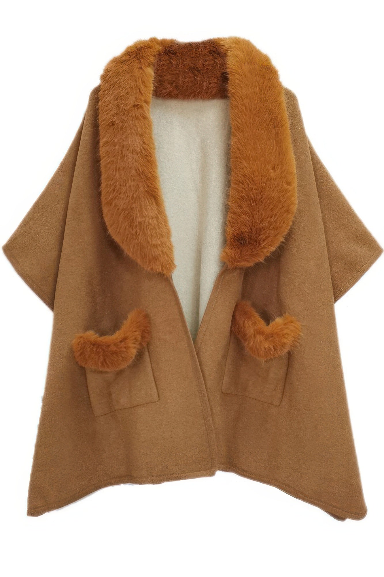 Faux Fur Collar Kimono - All Season Fashion