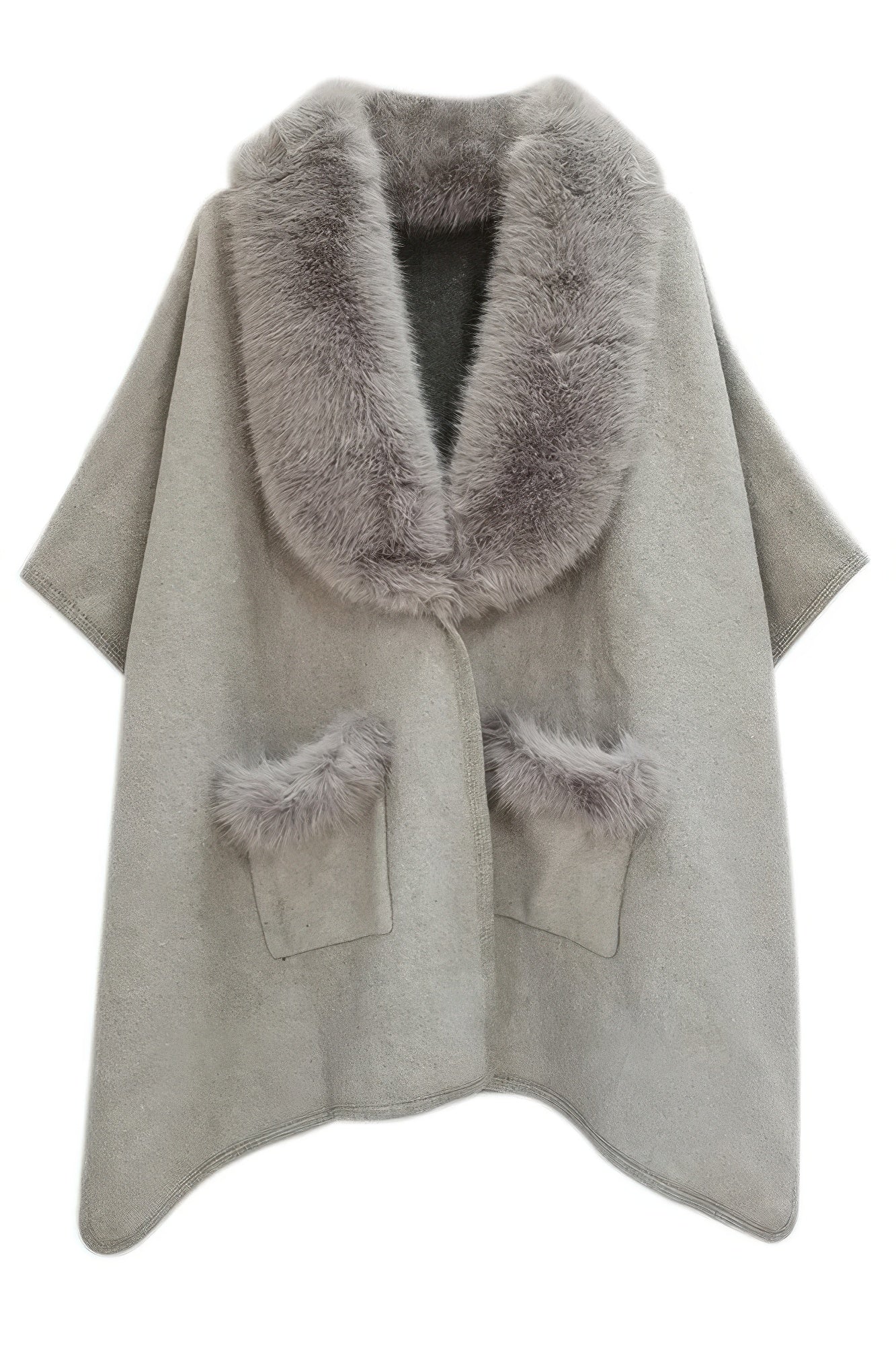 Faux Fur Collar Kimono - All Season Fashion