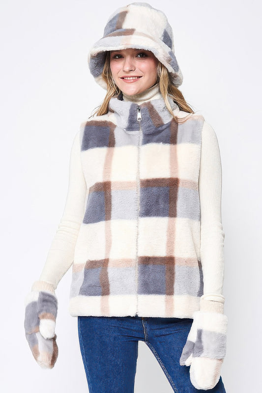 Plaid Faux Fur Vest - All Season Fashion