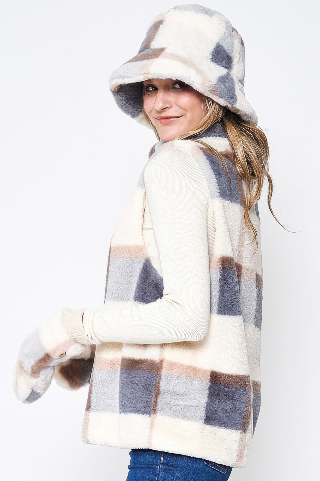 Plaid Faux Fur Vest - All Season Fashion