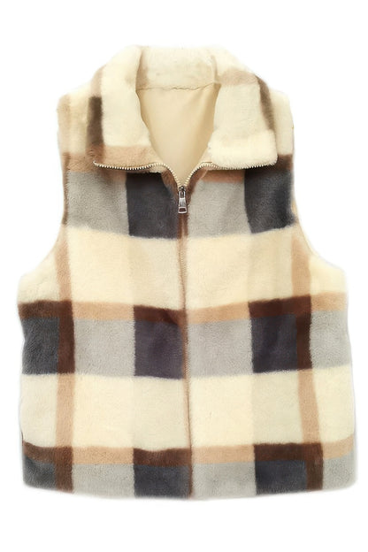 Plaid Faux Fur Vest - All Season Fashion