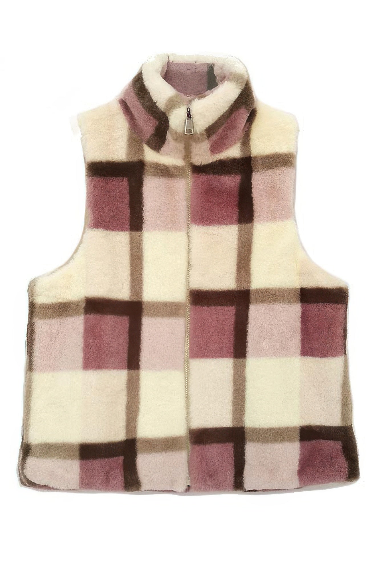 Plaid Faux Fur Vest - All Season Fashion